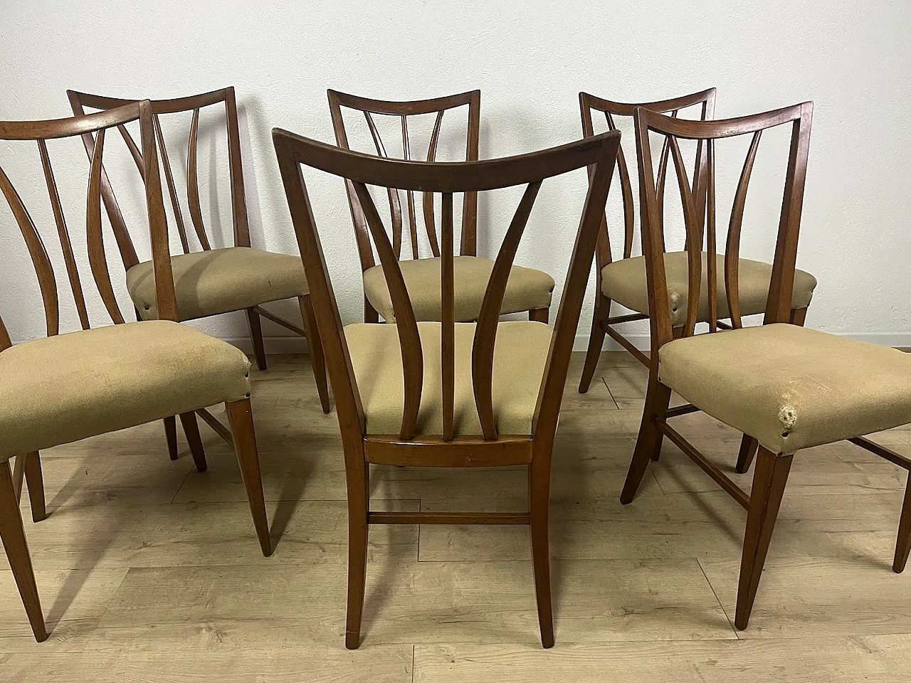 6 Sedie in legno curvato e tessuto di Maurizio Tempestini, anni '50 17