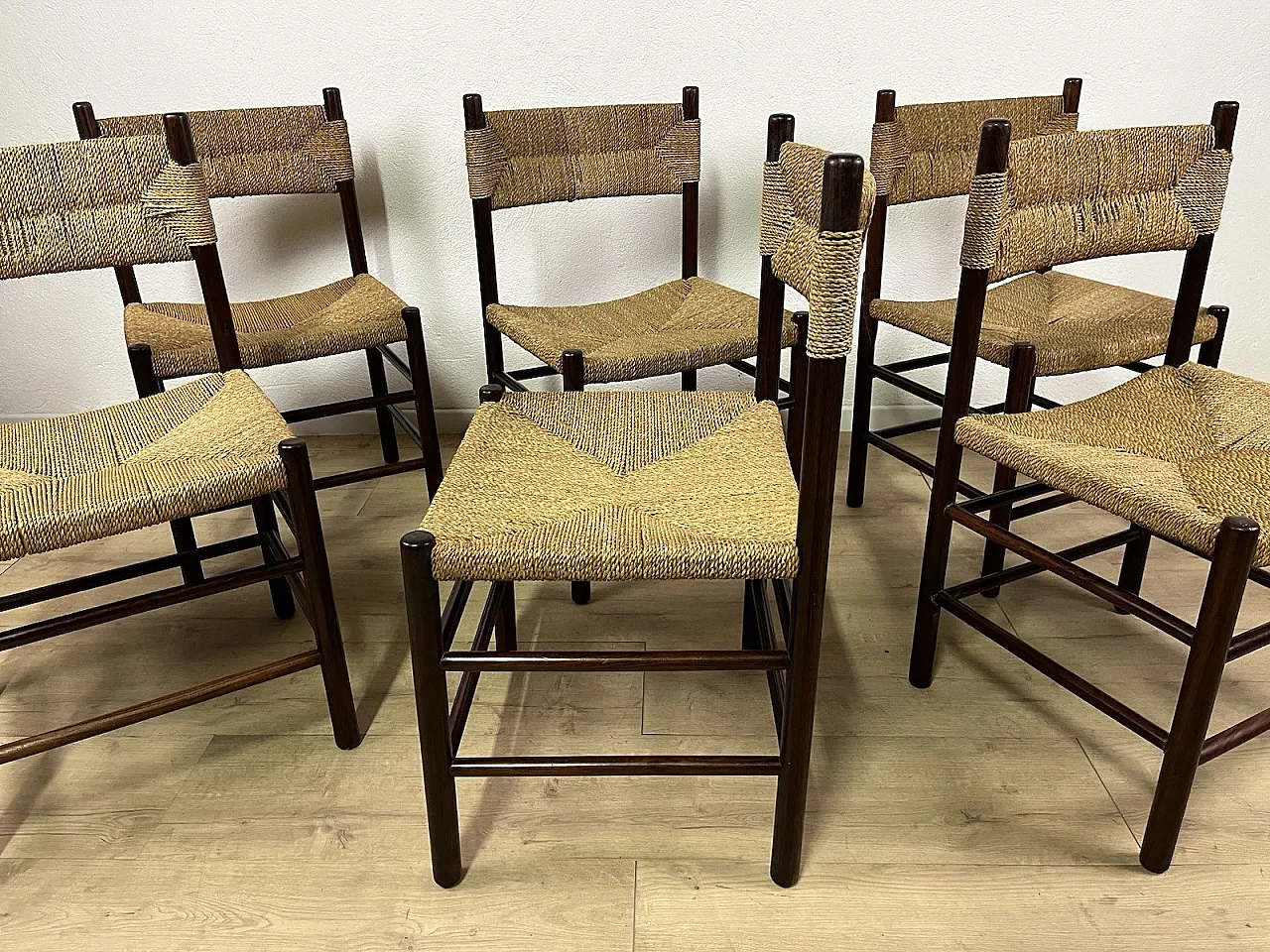 6 Wooden Chairs and LS4/B Rope by Tito Agnoli, 1960s 19