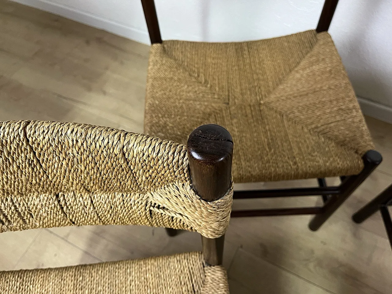 6 Wooden Chairs and LS4/B Rope by Tito Agnoli, 1960s 21