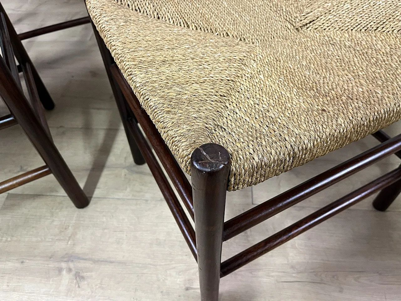 6 Wooden Chairs and LS4/B Rope by Tito Agnoli, 1960s 22