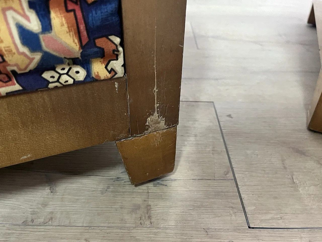 Pair of wooden and fabric armchairs, 1940s 15