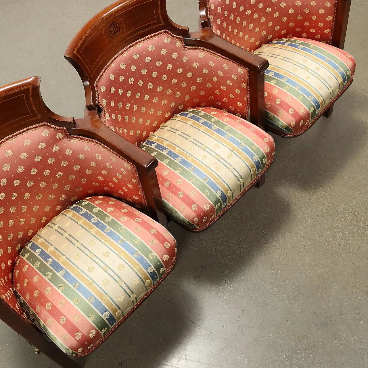 3 Poltrone da cinema o teatro in legno e tessuto, '900 6