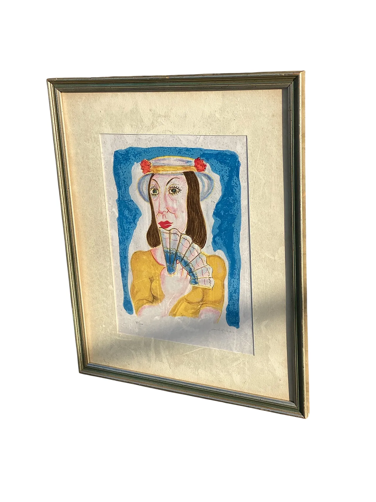 Woman with a fan 85/100 by Giuseppe Migneco, 60s 2
