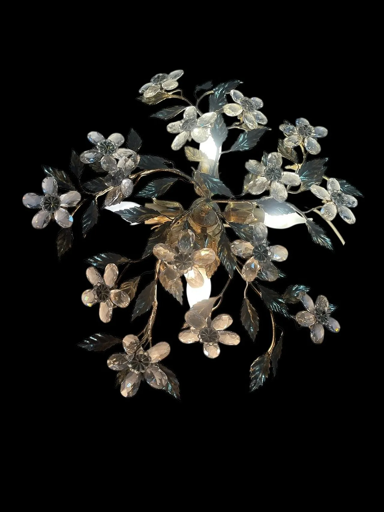 Flower-shaped recessed lamp in golden crystal, 1970s 2