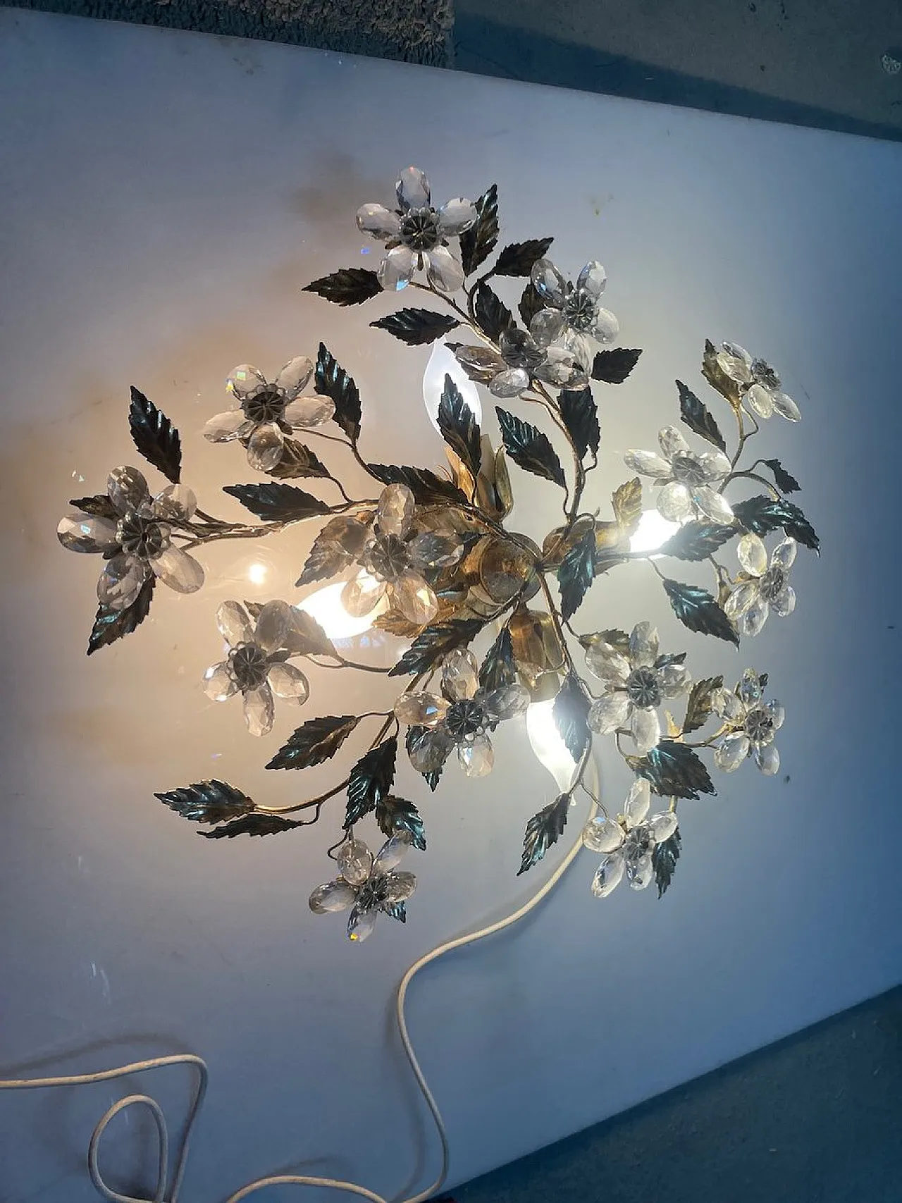 Flower-shaped recessed lamp in golden crystal, 1970s 4