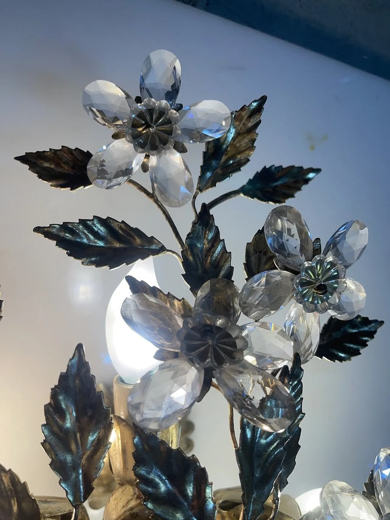 Flower-shaped recessed lamp in golden crystal, 1970s 5