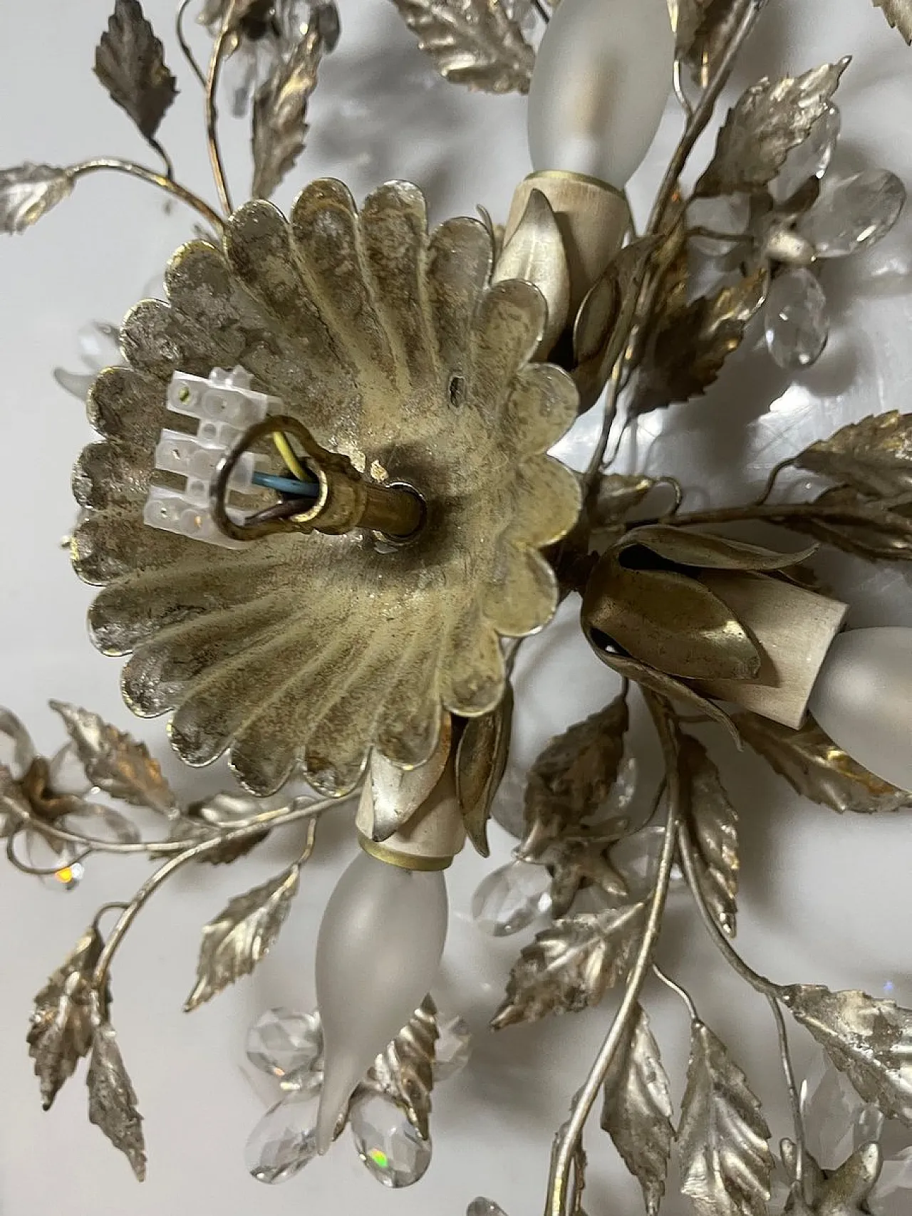 Flower-shaped recessed lamp in golden crystal, 1970s 6