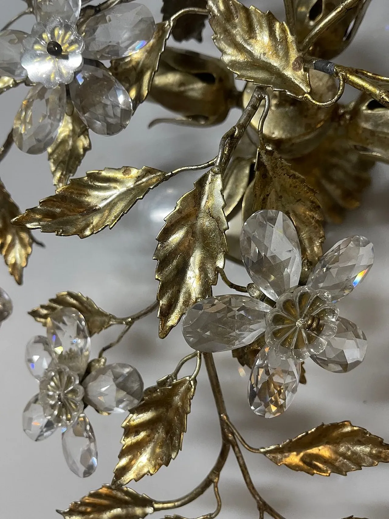 Flower-shaped recessed lamp in golden crystal, 1970s 8