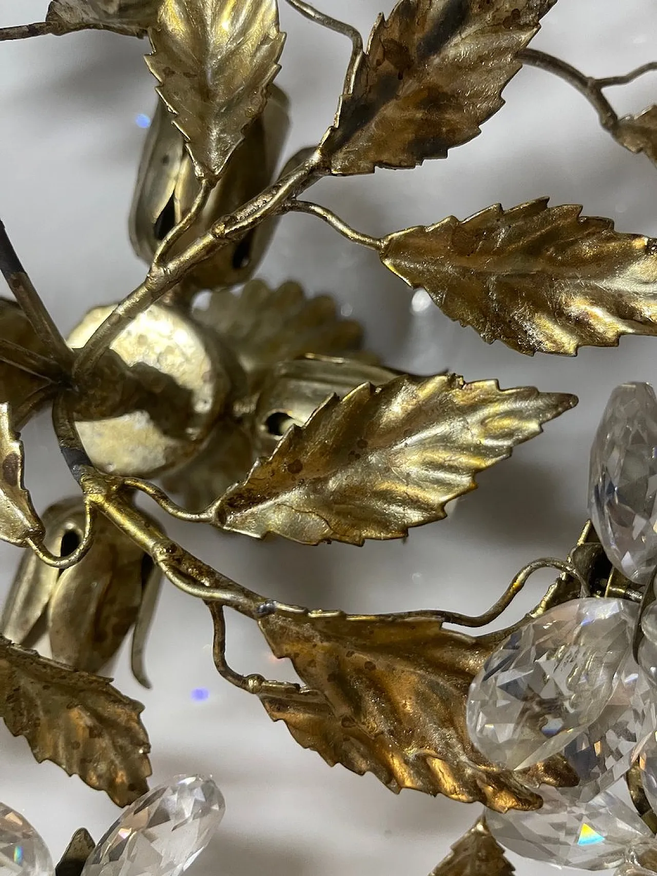 Flower-shaped recessed lamp in golden crystal, 1970s 9