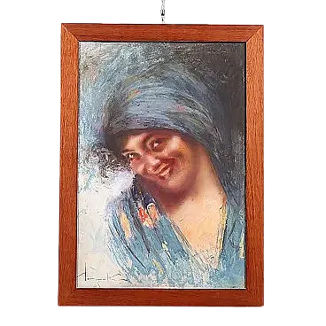 Portrait of a Woman by A.Pagnotta, tempera on paper, 20th century