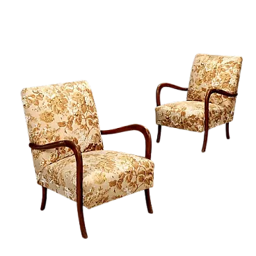 Coppia di poltrone in legno di faggio e tessuto, '900