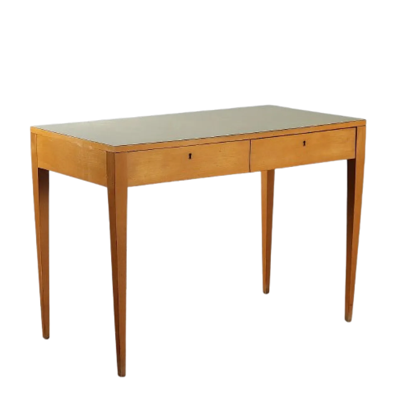 Scrittoio in legno di faggio con piano in formica gialla, '900 8