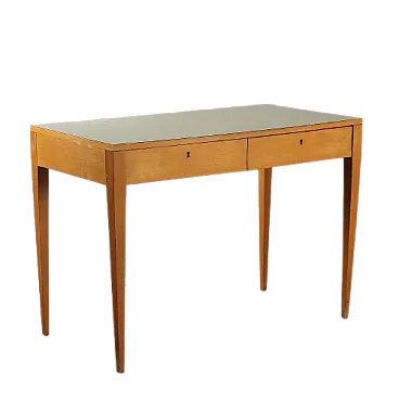 Scrittoio in legno di faggio con piano in formica gialla, '900