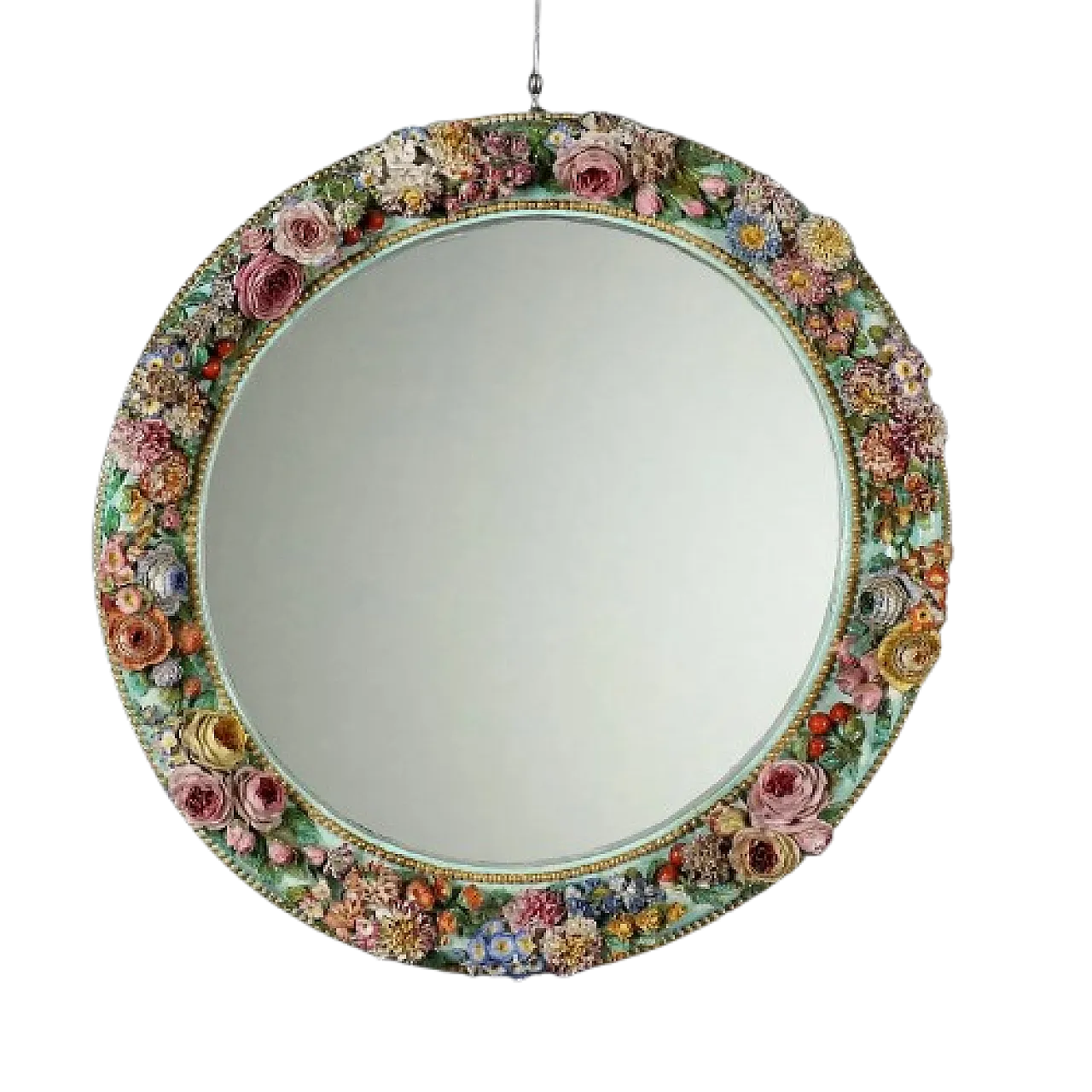 Specchio in ceramica con motivi floreali e finitura verniciata, '800 12