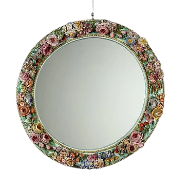 Ceramic mirror with floral motifs and painted finish, 19th century