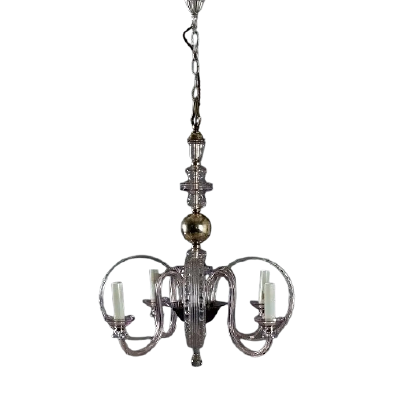 Four-light chandelier in blown glass and metal, 20th century 12