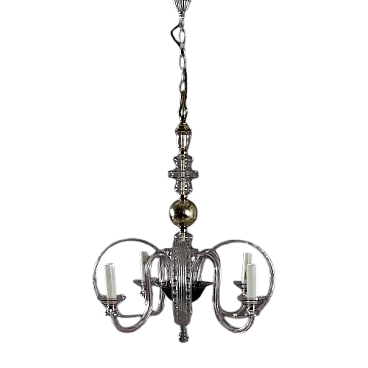 Four-light chandelier in blown glass and metal, 20th century