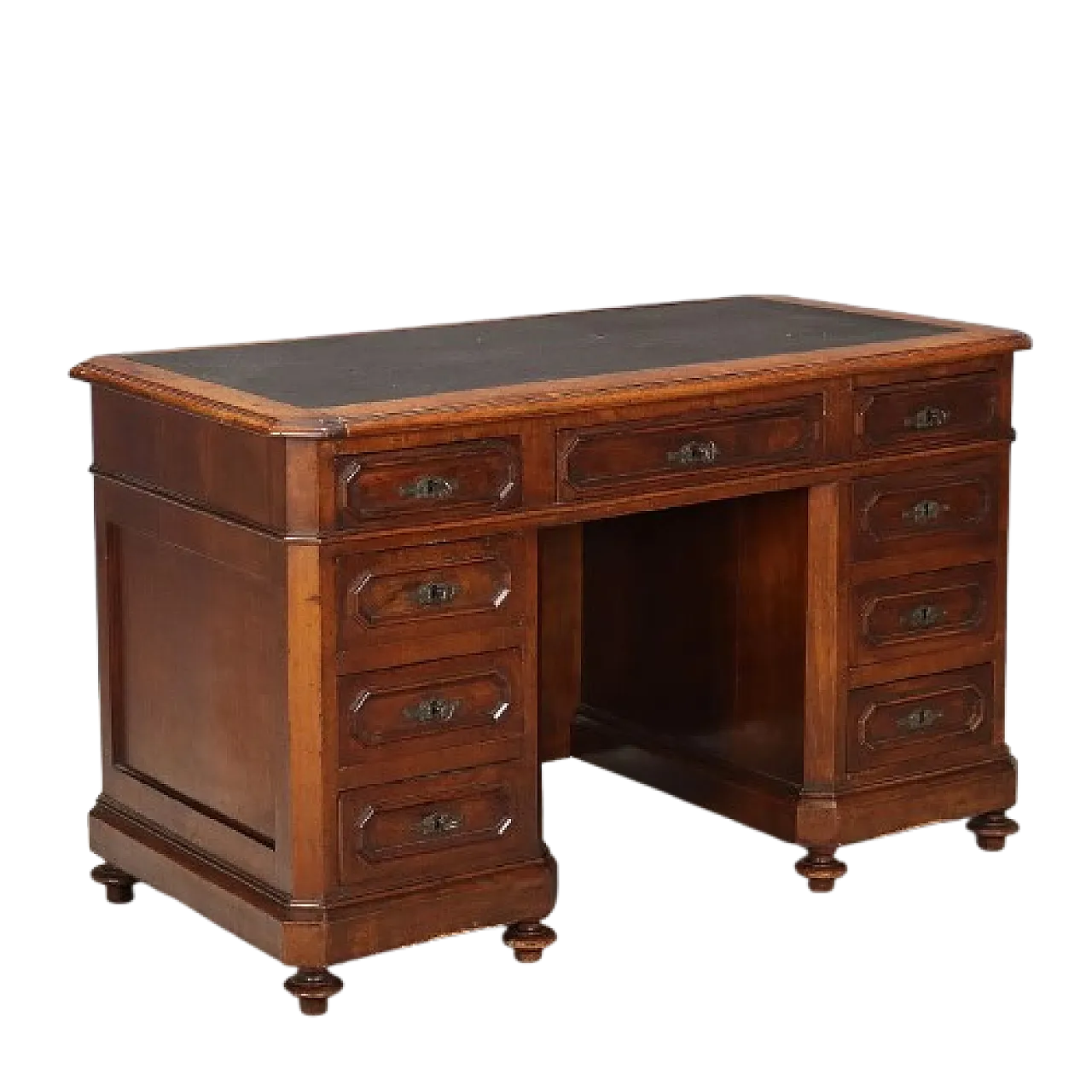 Umbertine walnut desk with leather insert, late 19th century 10