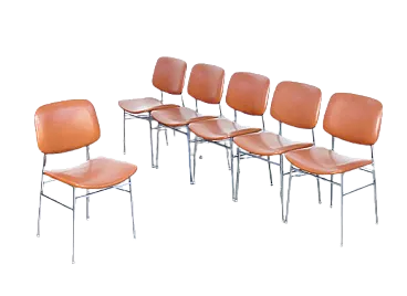 6 Chrome metal chairs with skai upholstery, 1960s