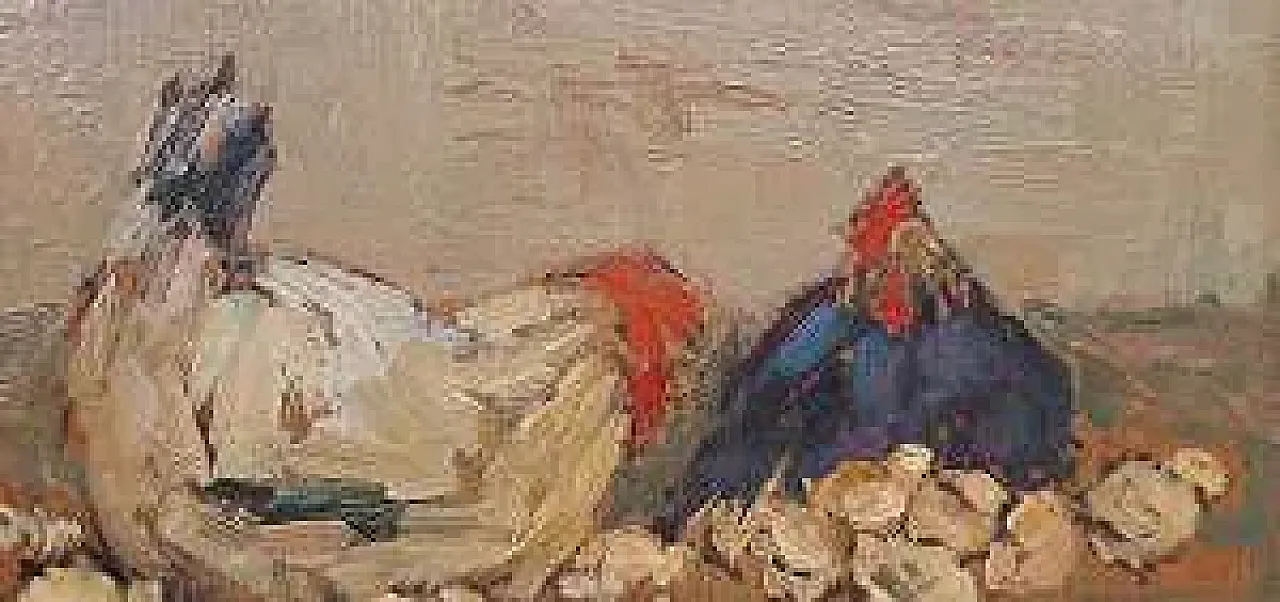 Scena rurale con chioccia e pulcini di Giovanni Lomi, '900 4