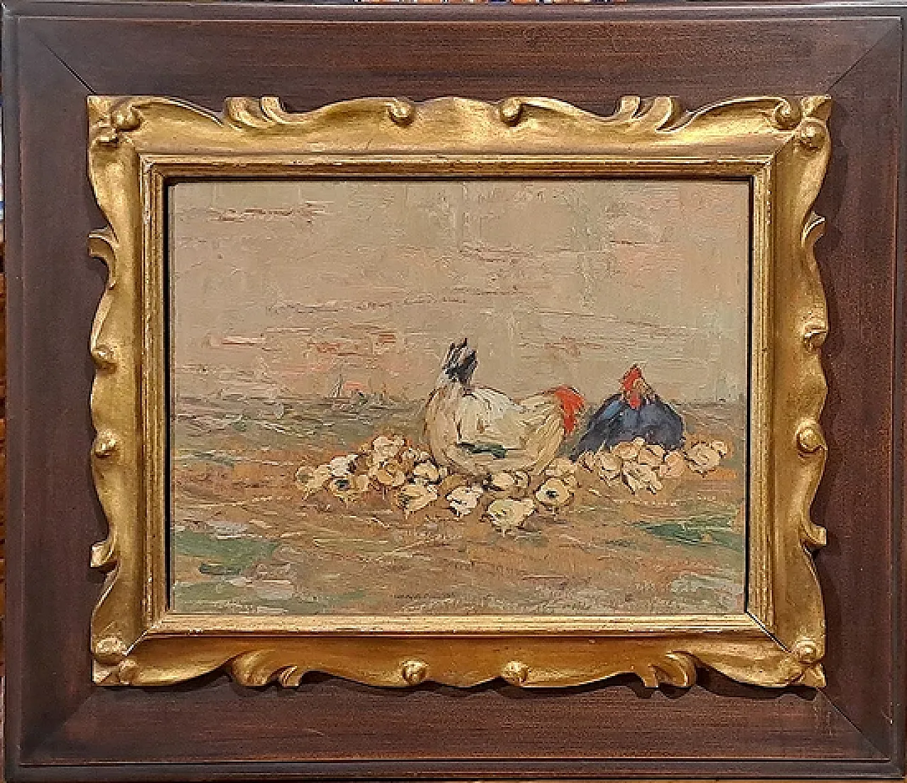 Scena rurale con chioccia e pulcini di Giovanni Lomi, '900 7