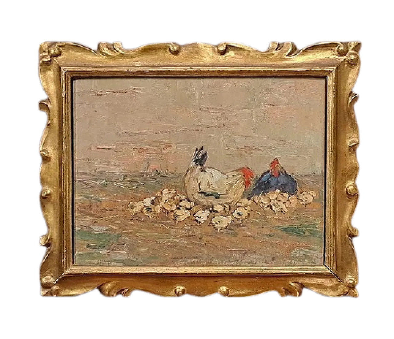 Scena rurale con chioccia e pulcini di Giovanni Lomi, '900 9