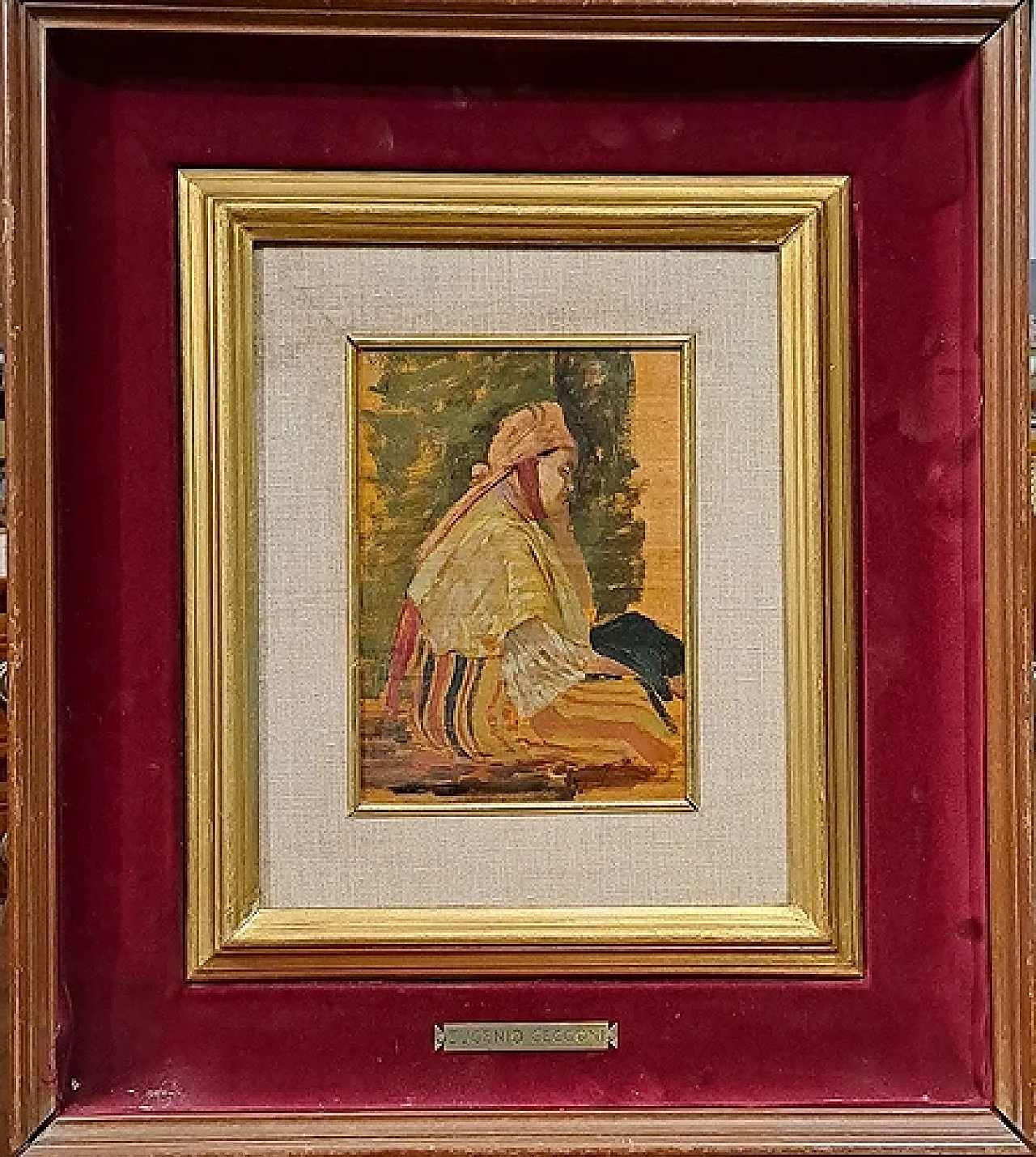 Figura orientale seduta di Eugenio Cecconi, olio su tavola, '800 6