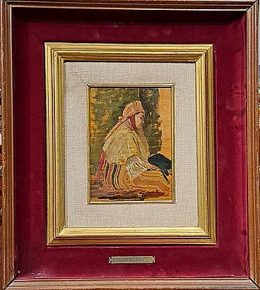 Figura orientale seduta di Eugenio Cecconi, olio su tavola, '800
