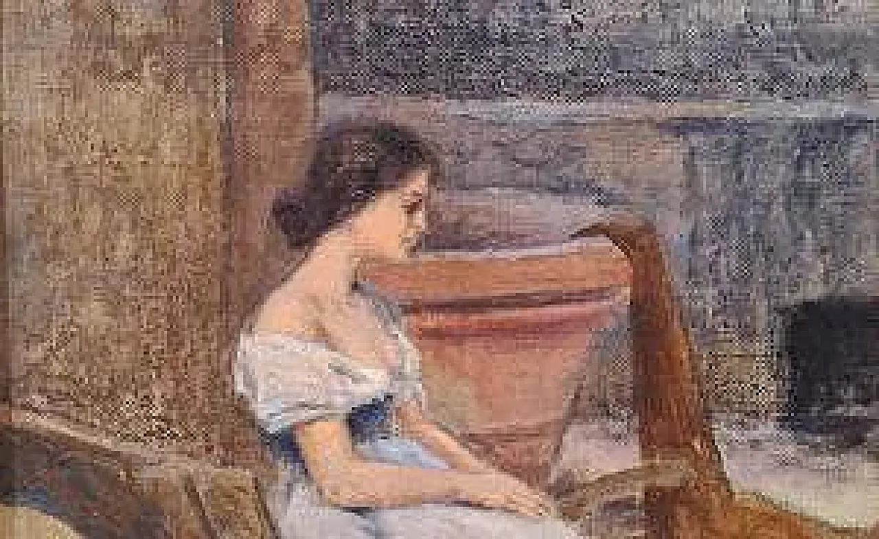 Giovane donna seduta con carriola di Adolfo Tommasi, '800 3