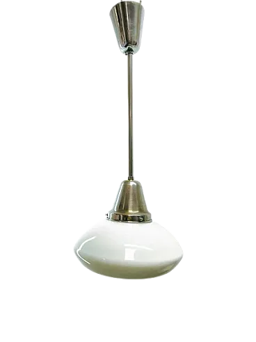 Lampada a sospensione in vetro opalino bianco, anni '50