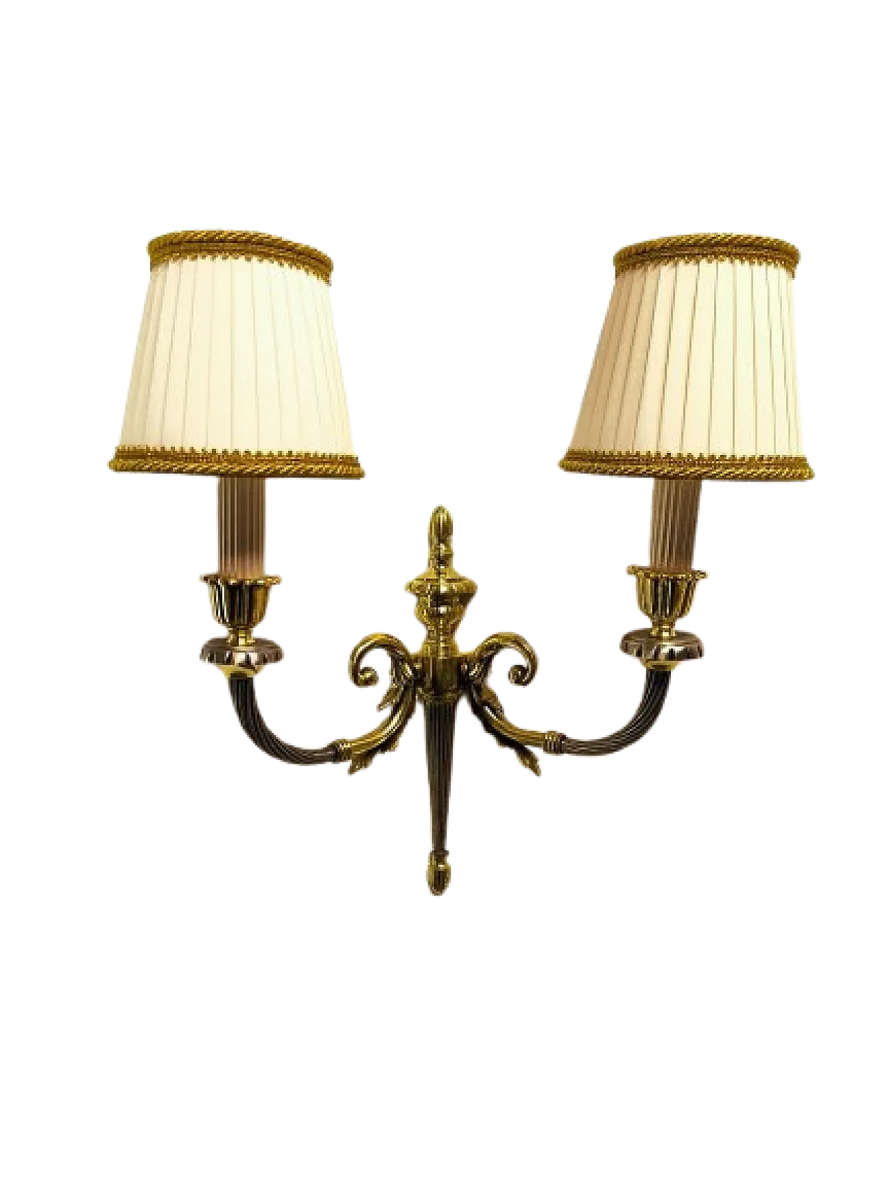 Lampada da parete in ottone con paralumi in seta, anni '50 10