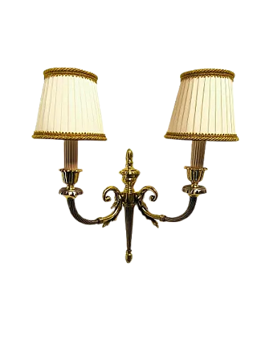 Lampada da parete in ottone con paralumi in seta, anni '50