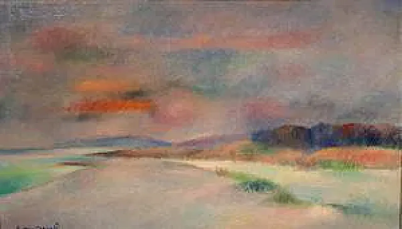 Tramonto a Fregene di Giovanni Omiccioli, olio su tela, anni '60 5