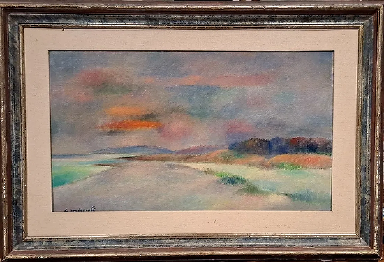Tramonto a Fregene di Giovanni Omiccioli, olio su tela, anni '60 6