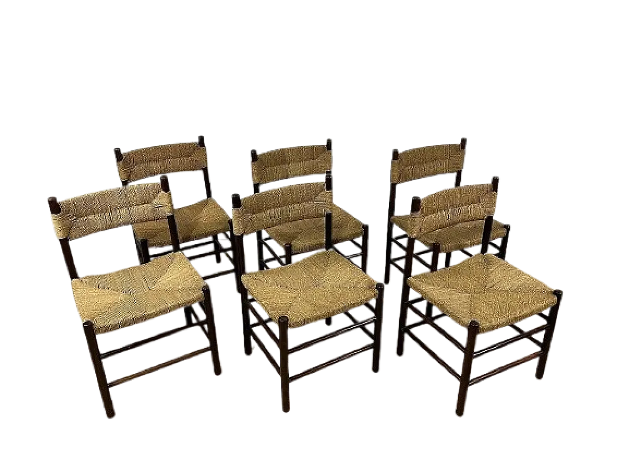 6 Wooden Chairs and LS4/B Rope by Tito Agnoli, 1960s 24