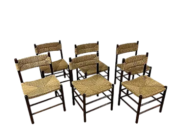 6 Wooden Chairs and LS4/B Rope by Tito Agnoli, 1960s