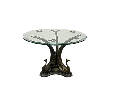 Tavolino in ottone, bronzo e vetro molato, anni '70