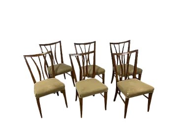 6 Chairs in curved wood and fabric by Maurizio Tempestini, 1950s