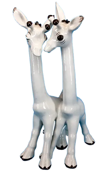 Painted ceramic sculpture, pair of giraffes, 1950s