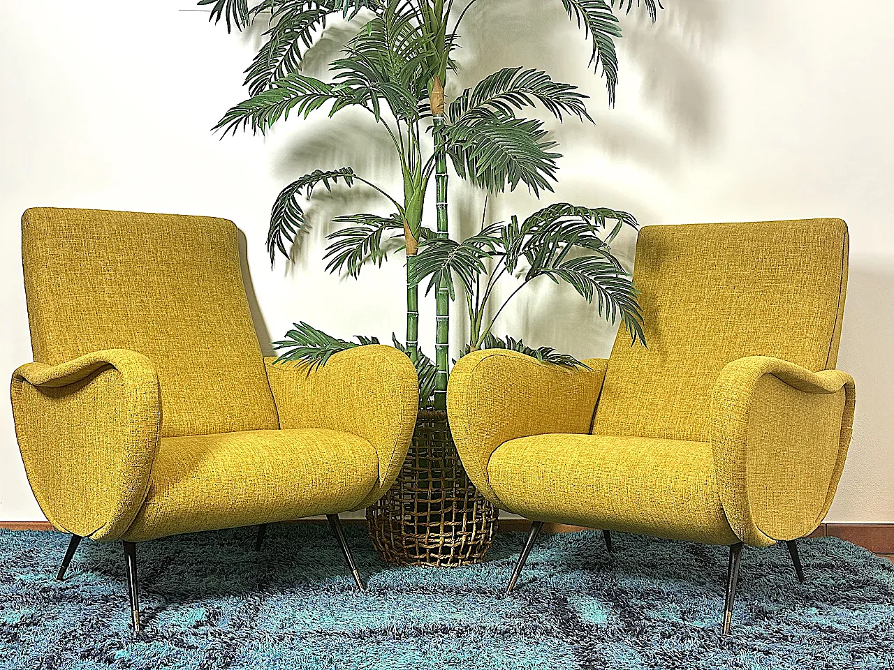 Pair of yellow armchairs Marco Zanuso style, 1950s 1