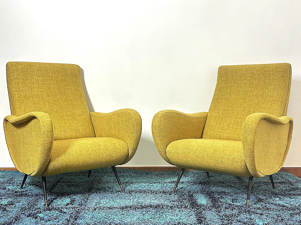 Pair of yellow armchairs Marco Zanuso style, 1950s 2