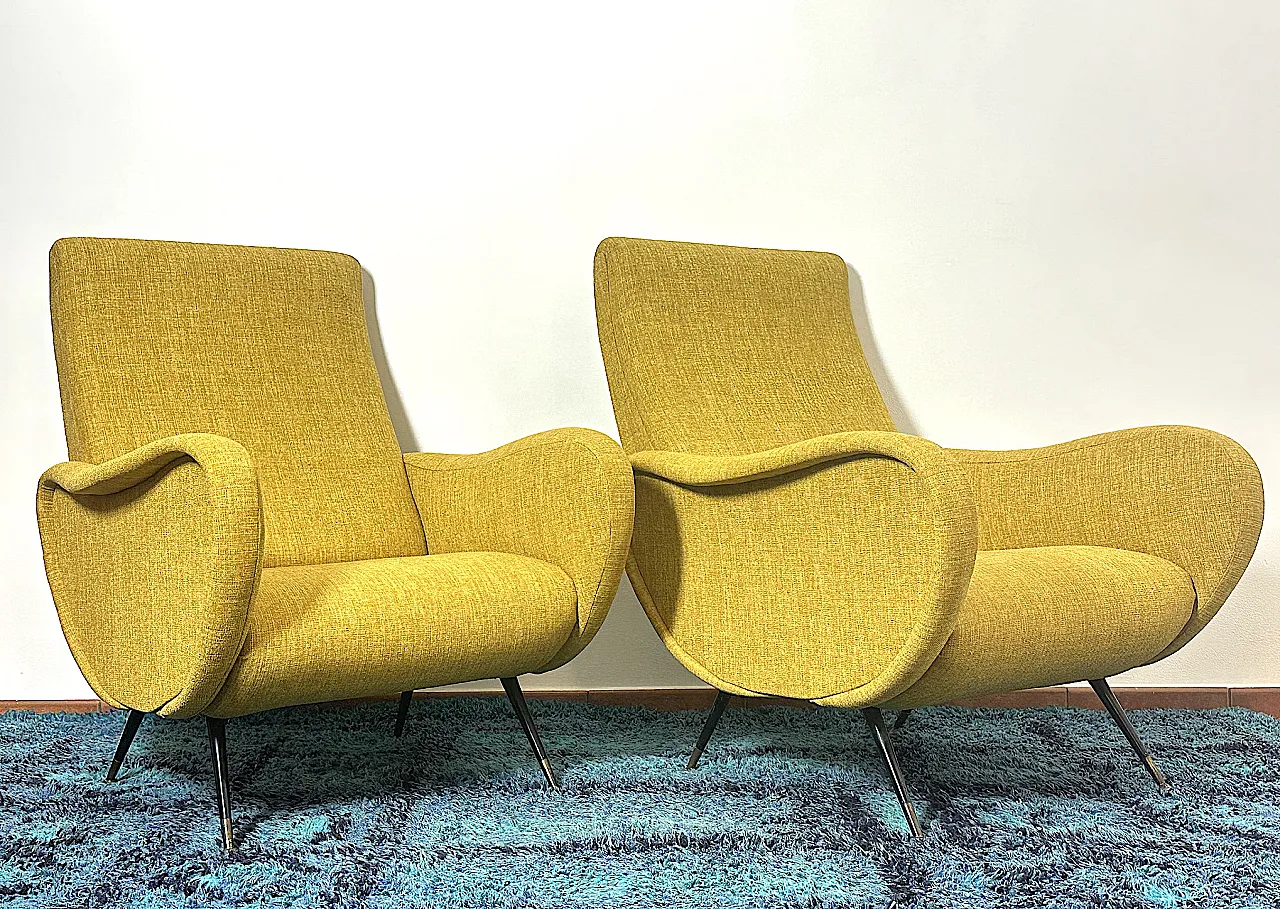 Pair of yellow armchairs Marco Zanuso style, 1950s 3