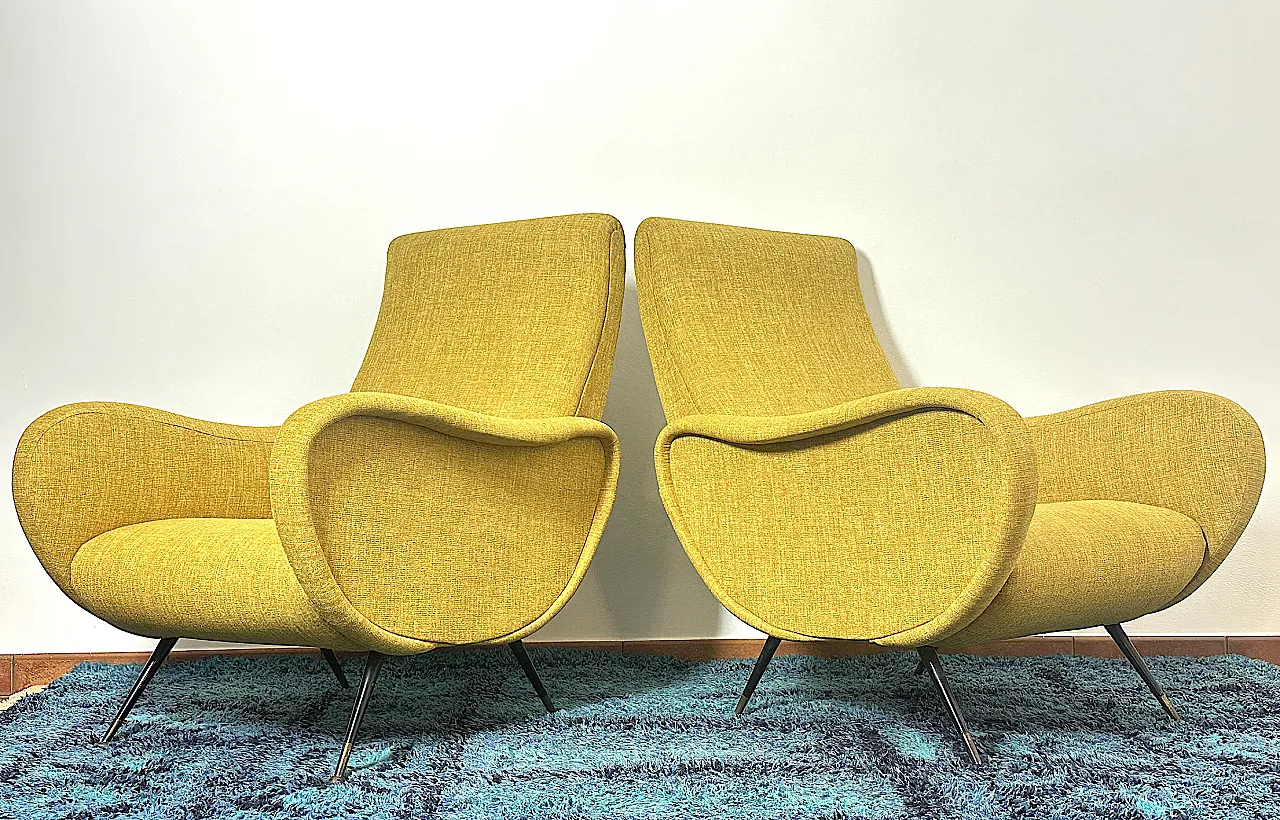 Pair of yellow armchairs Marco Zanuso style, 1950s 4