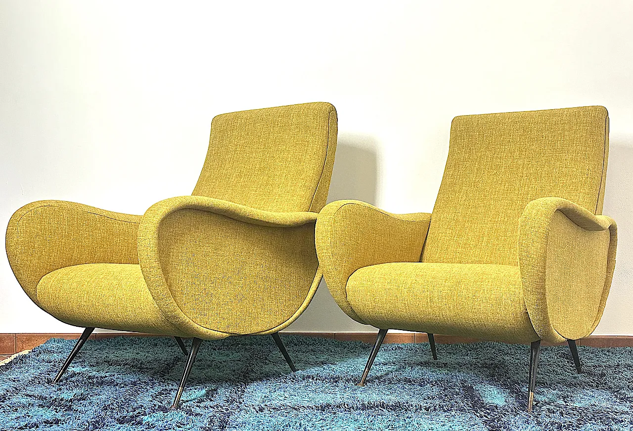 Pair of yellow armchairs Marco Zanuso style, 1950s 5