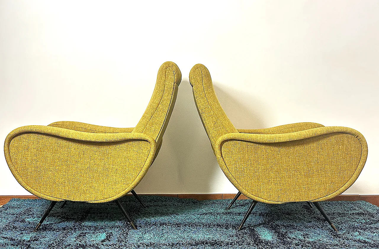 Pair of yellow armchairs Marco Zanuso style, 1950s 6