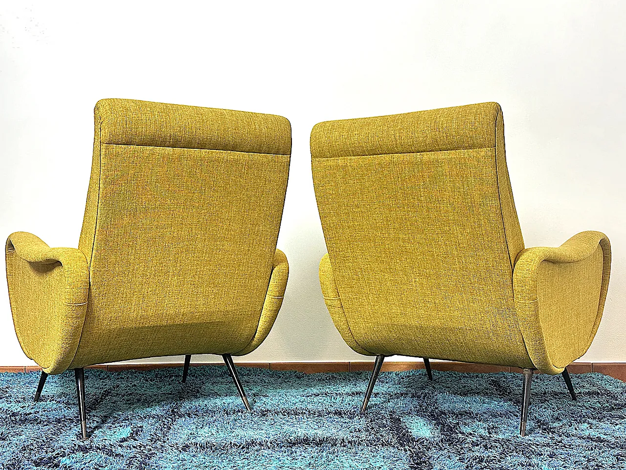 Pair of yellow armchairs Marco Zanuso style, 1950s 7