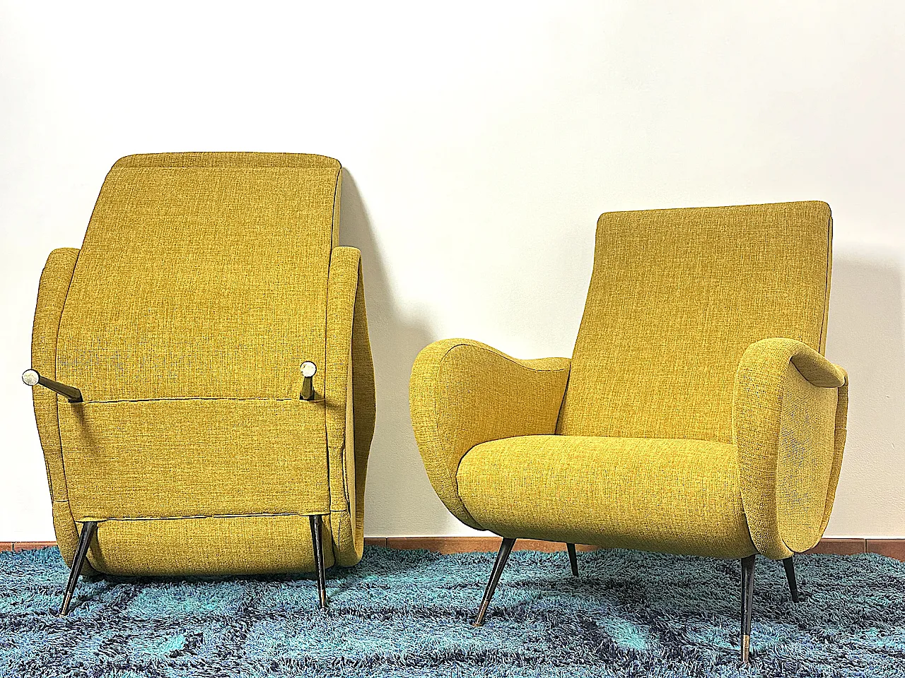 Pair of yellow armchairs Marco Zanuso style, 1950s 12