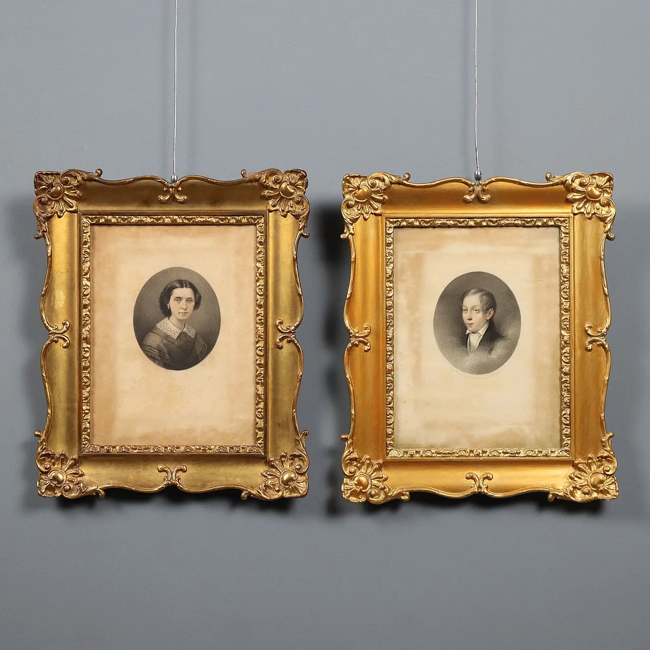 Cesari Ferreri, coppia di ritratti, pastelli su carta, '800 1