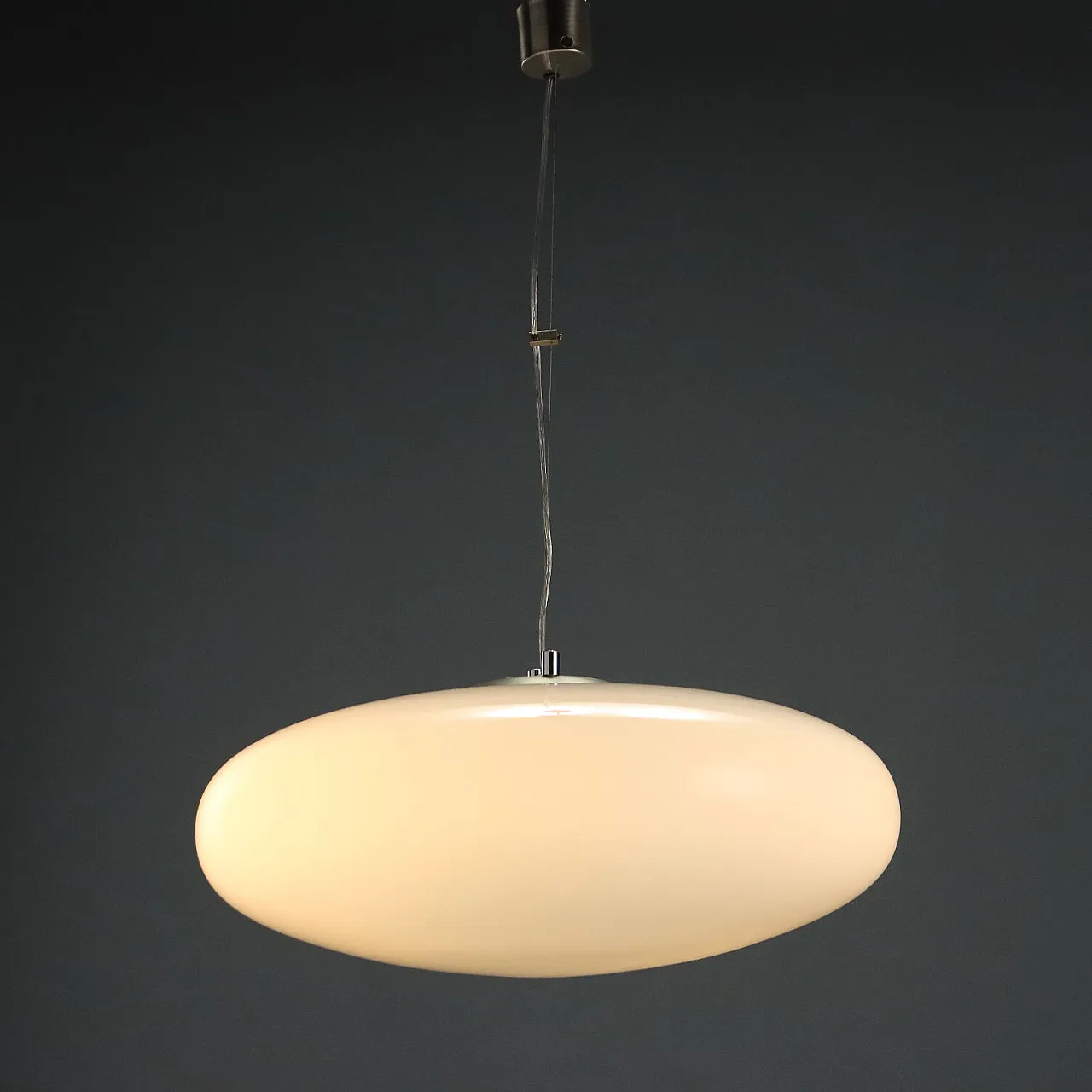 Chandelier with glass diffuser and aluminum frame, 20th century 1