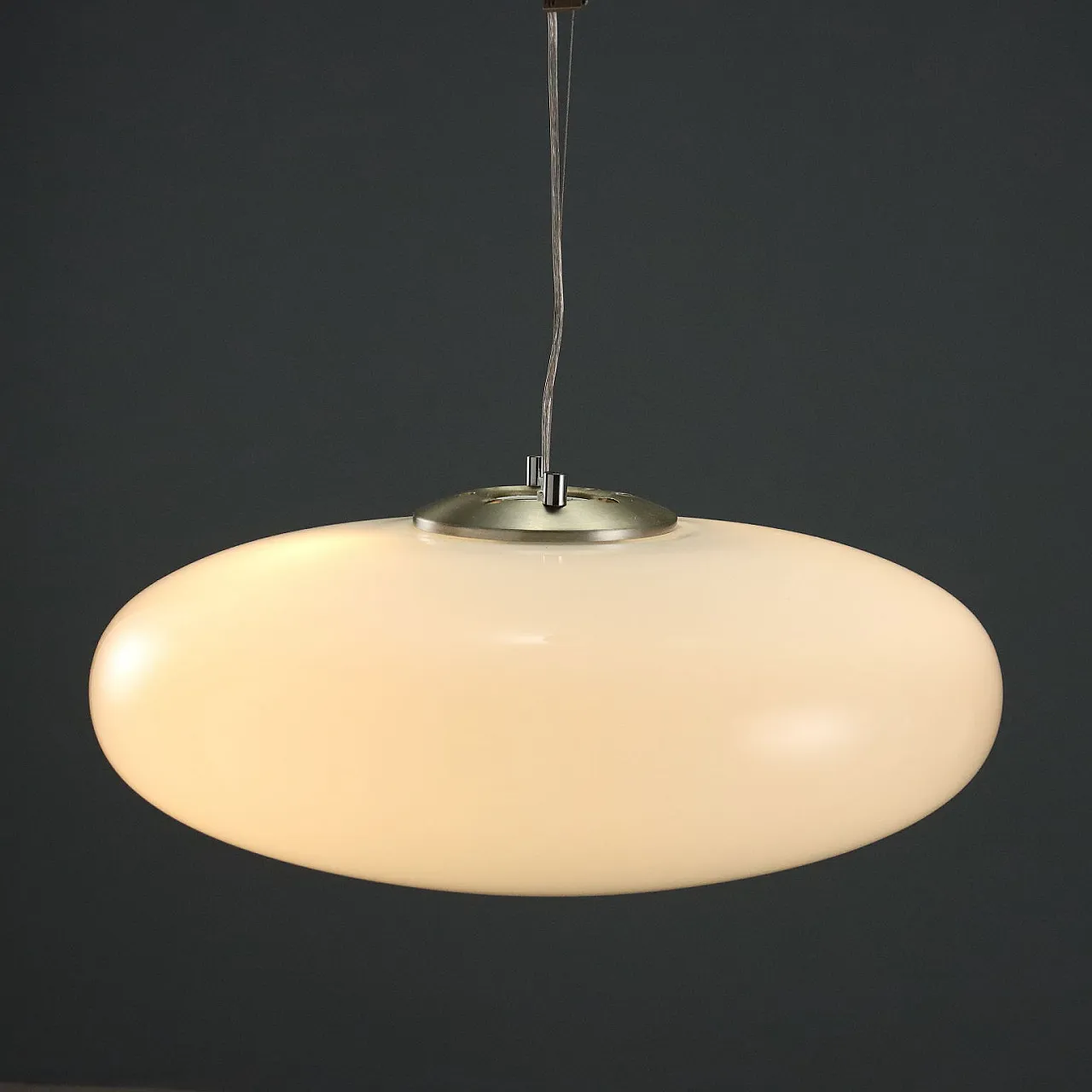 Chandelier with glass diffuser and aluminum frame, 20th century 3